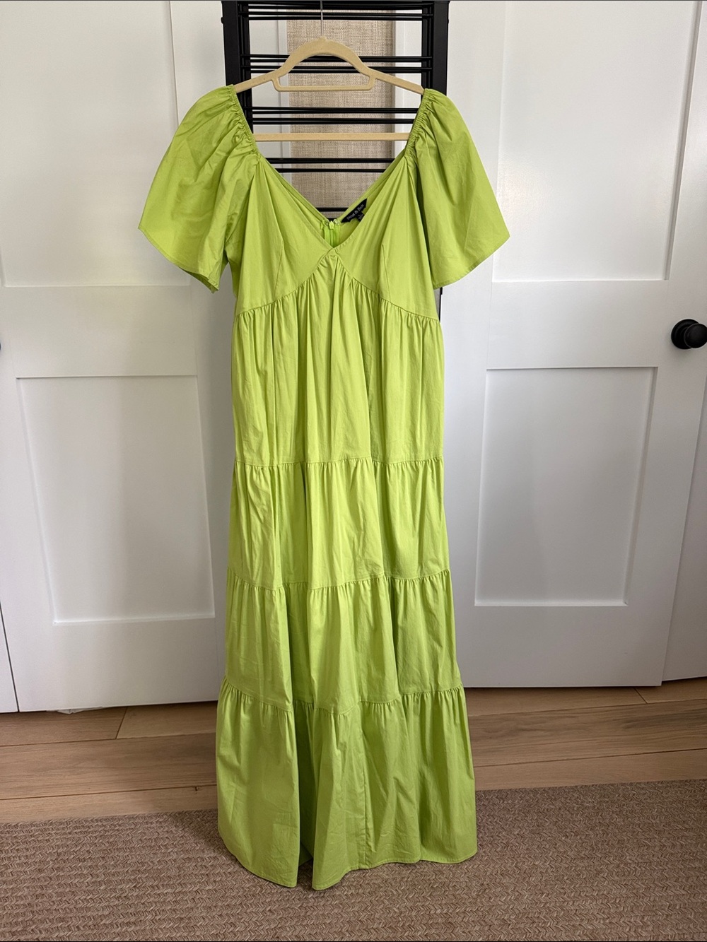 Tiered Lime Green Maxi Dress with Flutter Short Sleeves
